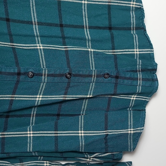 SANCTUARY Women's Plaid Teal Button Up Front Pockets Boyfriend Shirt Size Small - Picture 4 of 16